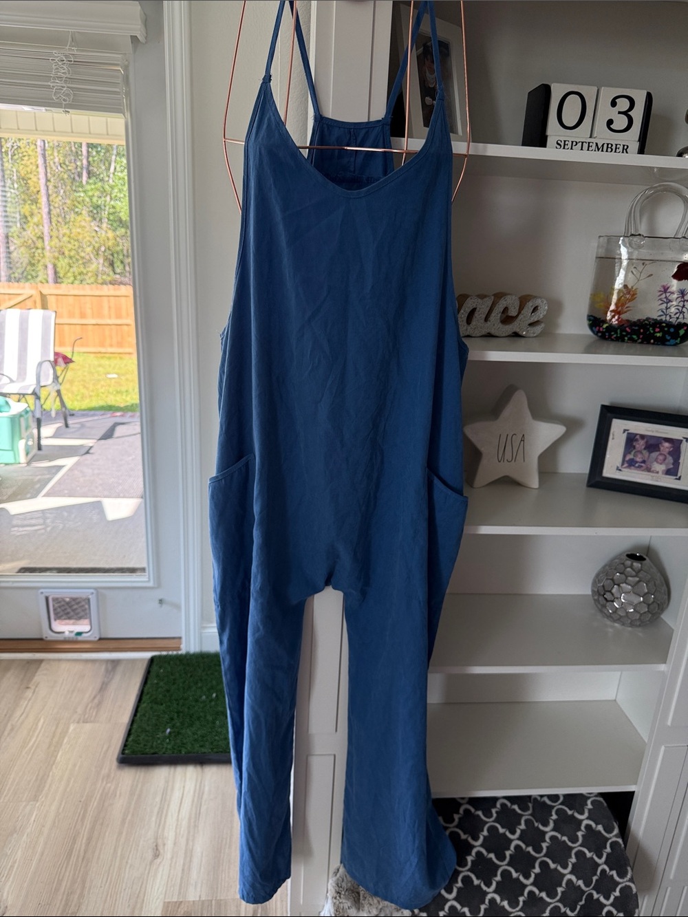 Blue Women’s Linen Jumpsuit with Pockets